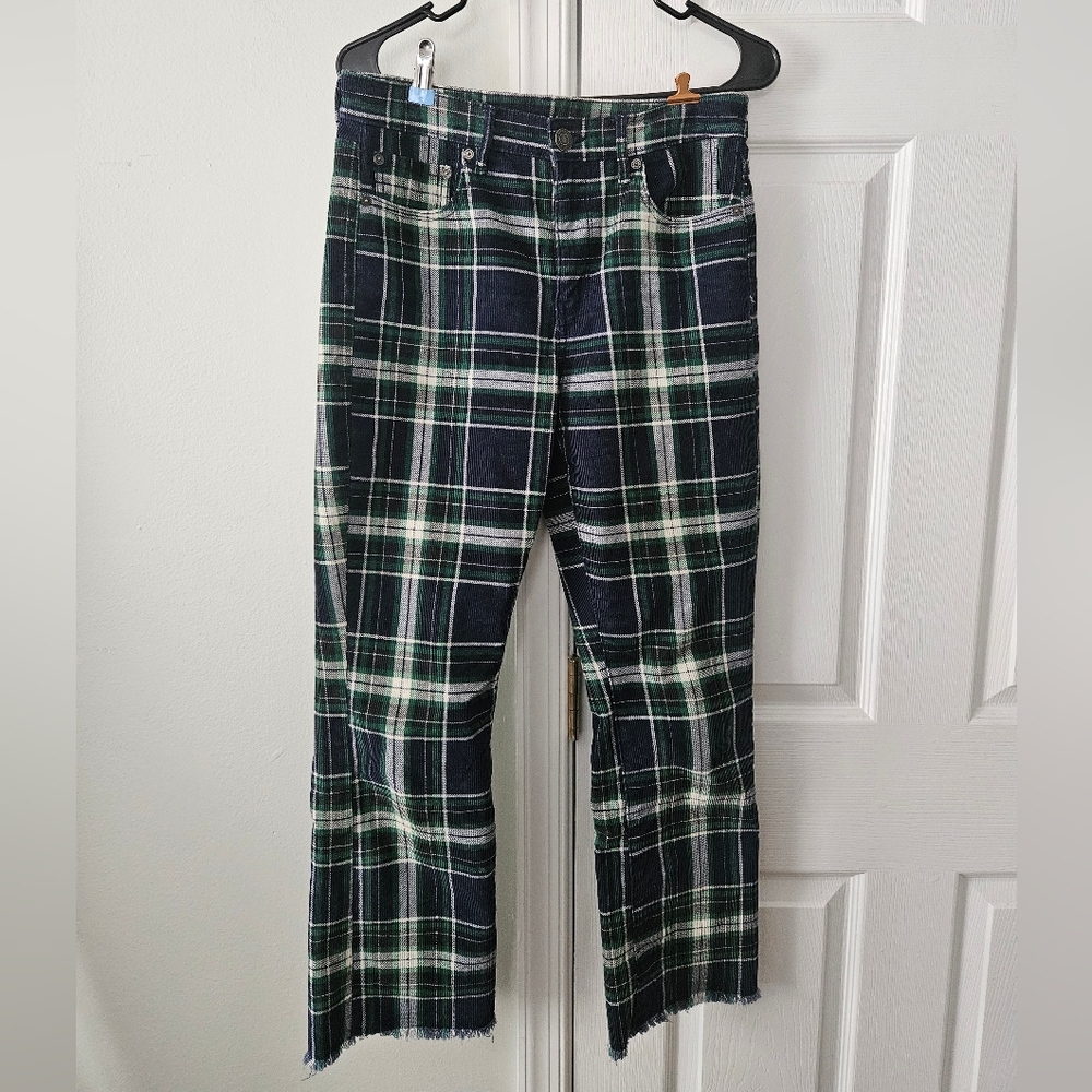 Plaid Corduroy Kick Flare Pants